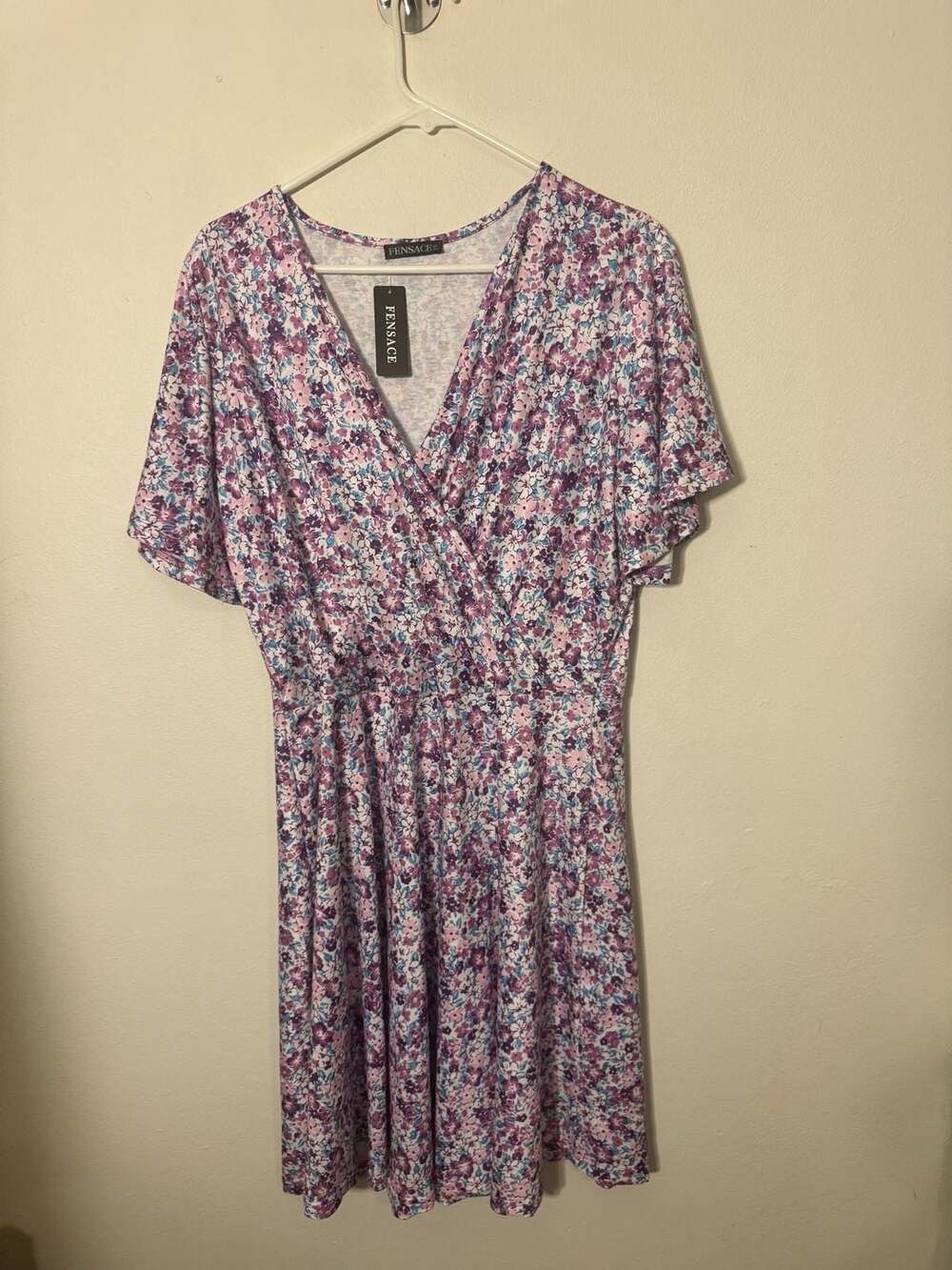 Fensace Women's Floral Wrap Fit and Flare Midi Dress